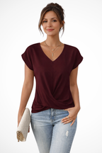 Women V Neck Twist Hem Short Sleeve Going Out Top