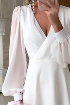 Women's V Neck Puff Sleeve Wedding Guest Midi Dress