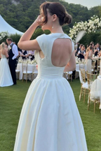Women's Cap Sleeve Structured A Line Wedding Guest Midi Dress