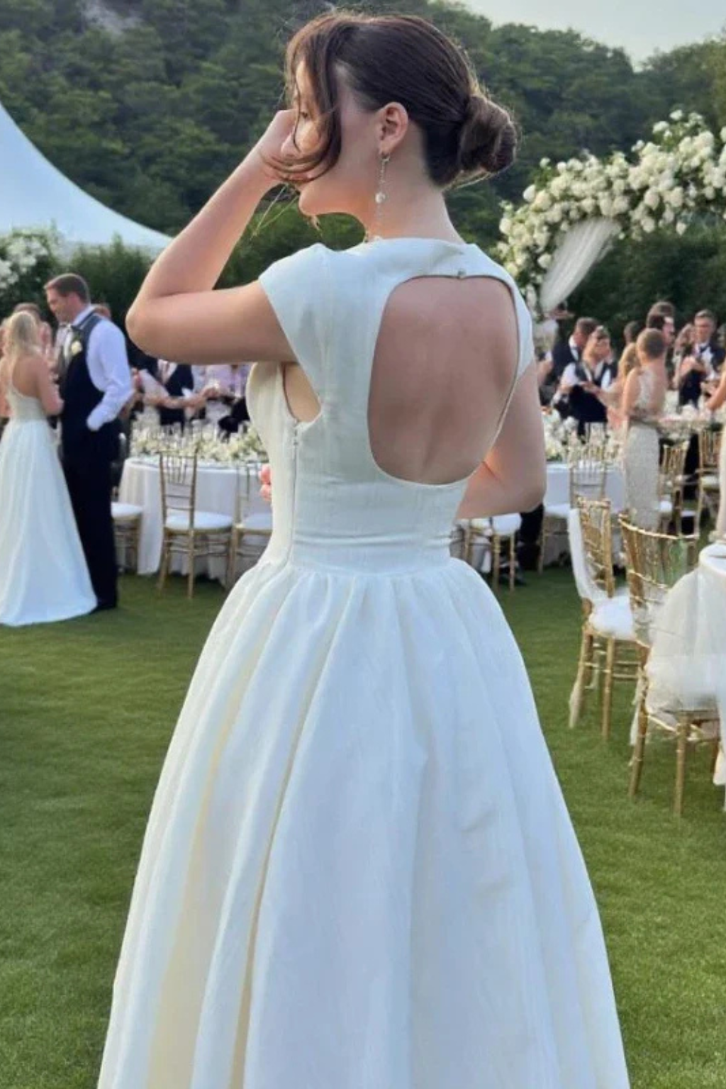 Women's Cap Sleeve Structured A Line Wedding Guest Midi Dress