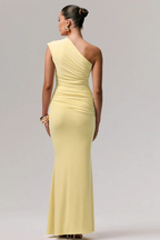 Women's One Shoulder Ruched Fitted Graduation Maxi Dress