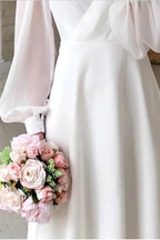 Women's V Neck Puff Sleeve Wedding Guest Midi Dress