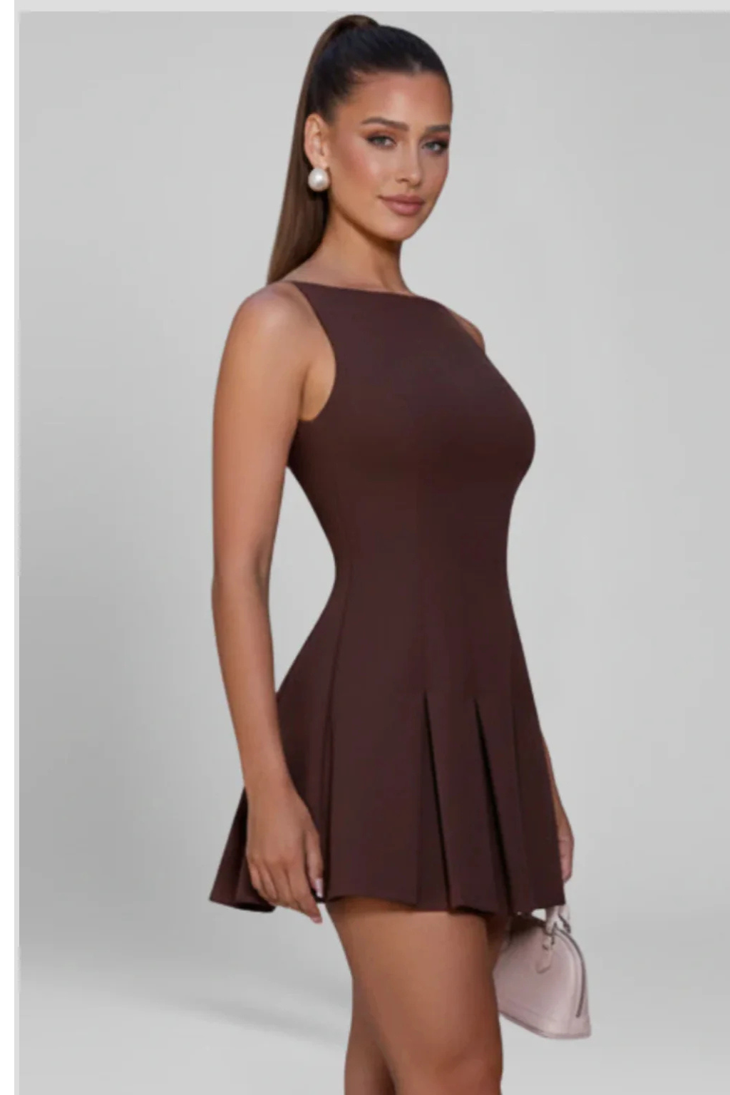 Women's Pleated Sleeveless Boat Neck Graduation Mini Dress