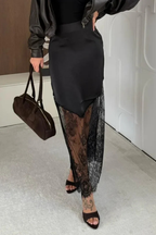 Isolde | Women Satin Lace Hem Asymmetric Maxi Skirt