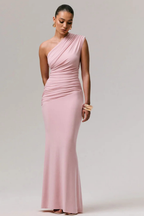 Women's One Shoulder Ruched Fitted Graduation Maxi Dress