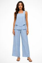 Women's Layered Sleeveless Top Floral Print Wide Leg Trouser Co Ord Set