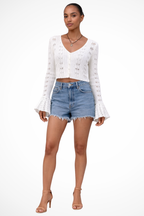 Women Crochet Cardigan with Bell Sleeve Detail