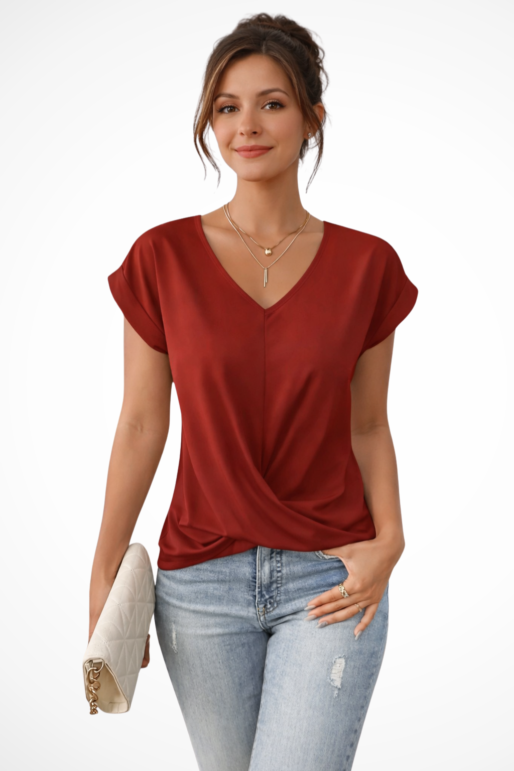 Women V Neck Twist Hem Short Sleeve Going Out Top