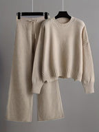 Women's Ribbed Knit Sweater and Wide-Leg Pants Set