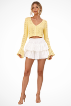 Women Crochet Cardigan with Bell Sleeve Detail