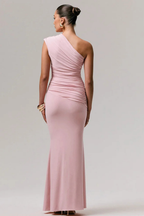 Women's One Shoulder Ruched Fitted Graduation Maxi Dress