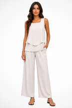 Women's Layered Sleeveless Top Floral Print Wide Leg Trouser Co Ord Set