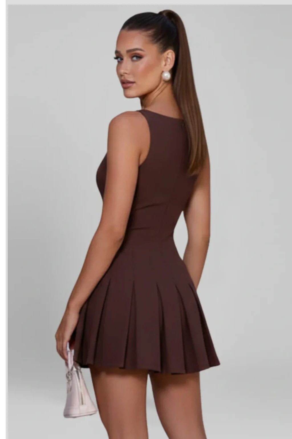 Women's Pleated Sleeveless Boat Neck Graduation Mini Dress