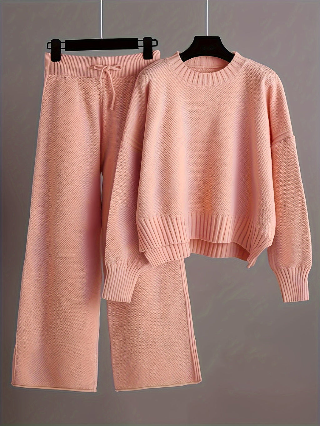 Women's Ribbed Knit Sweater and Wide-Leg Pants Set