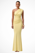 Women's One Shoulder Ruched Fitted Graduation Maxi Dress