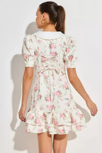 Women's Floral Print Puff Sleeve V Neck Vacation Wedding Guest Mini Dress