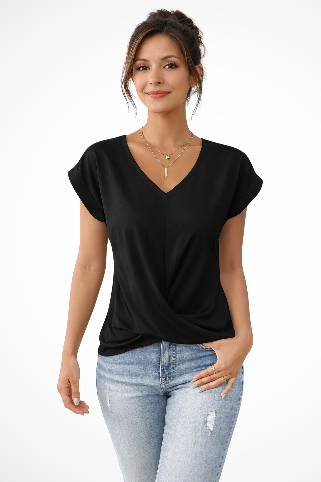 Women V Neck Twist Hem Short Sleeve Going Out Top