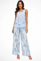 Women's Layered Sleeveless Top Floral Print Wide Leg Trouser Co Ord Set