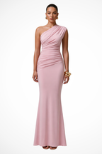 Women's One Shoulder Ruched Fitted Graduation Maxi Dress