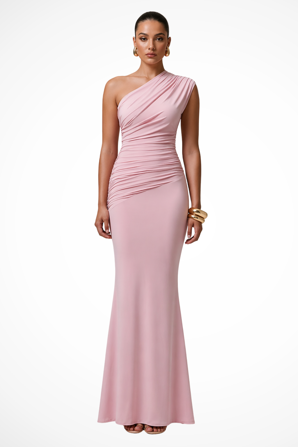 Women's One Shoulder Ruched Fitted Graduation Maxi Dress