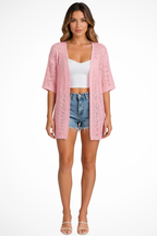 Women's Textured Knit Open Front Half Sleeve Summer Cardigan