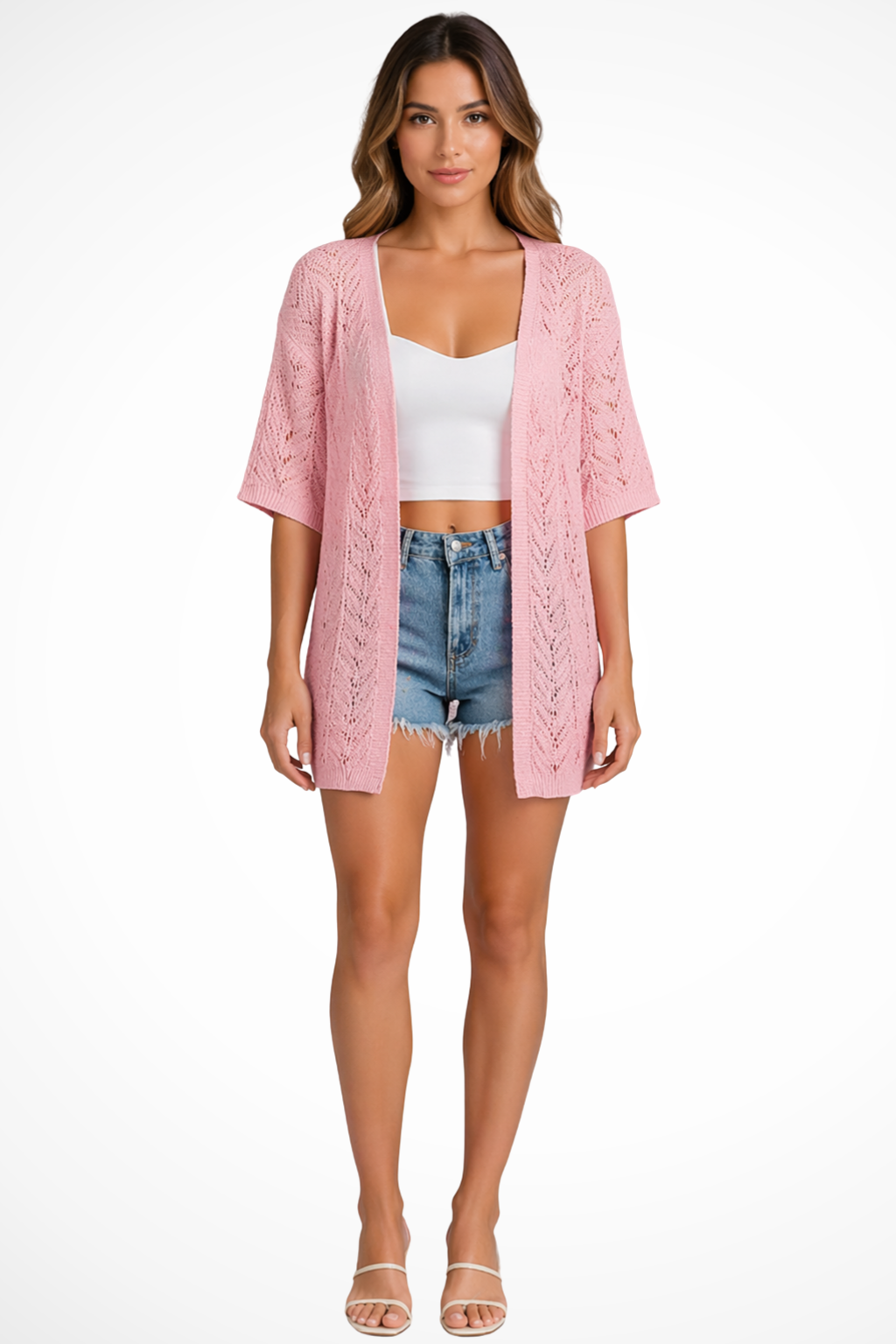 Women's Textured Knit Open Front Half Sleeve Summer Cardigan
