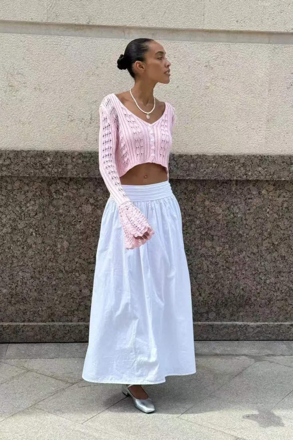 Women Crochet Cardigan with Bell Sleeve Detail