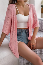 Women's Textured Knit Open Front Half Sleeve Summer Cardigan