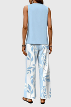 Women's Layered Sleeveless Top Floral Print Wide Leg Trouser Co Ord Set