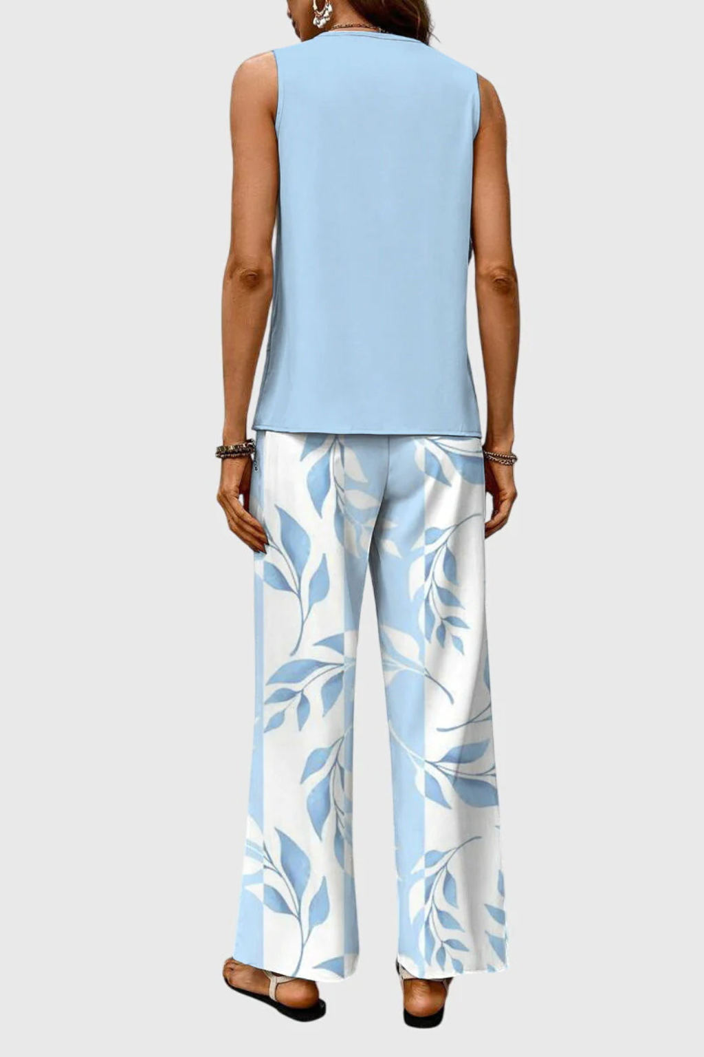 Women's Layered Sleeveless Top Floral Print Wide Leg Trouser Co Ord Set