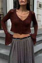 Women Crochet Cardigan with Bell Sleeve Detail