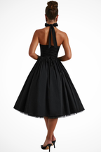 Women's Halter Neck Flowy Wedding Guest Corset Midi Dress