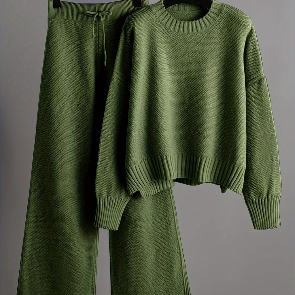 Women's Ribbed Knit Sweater and Wide-Leg Pants Set
