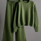 Women's Ribbed Knit Sweater and Wide-Leg Pants Set