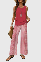 Women's Layered Sleeveless Top Floral Print Wide Leg Trouser Co Ord Set
