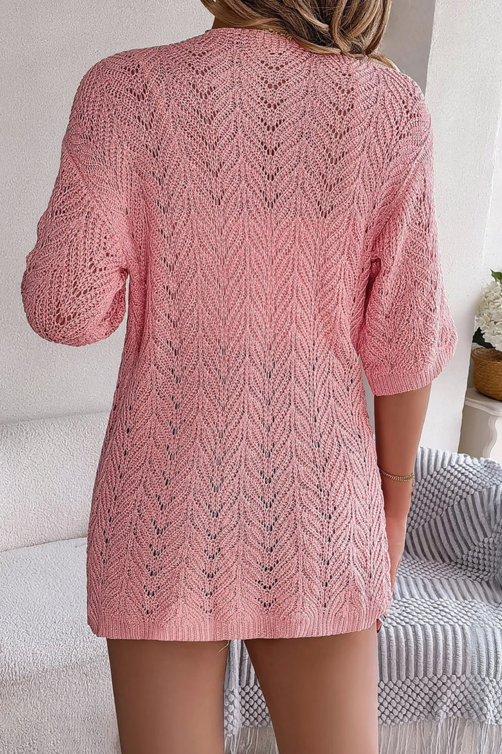 Women's Textured Knit Open Front Half Sleeve Summer Cardigan