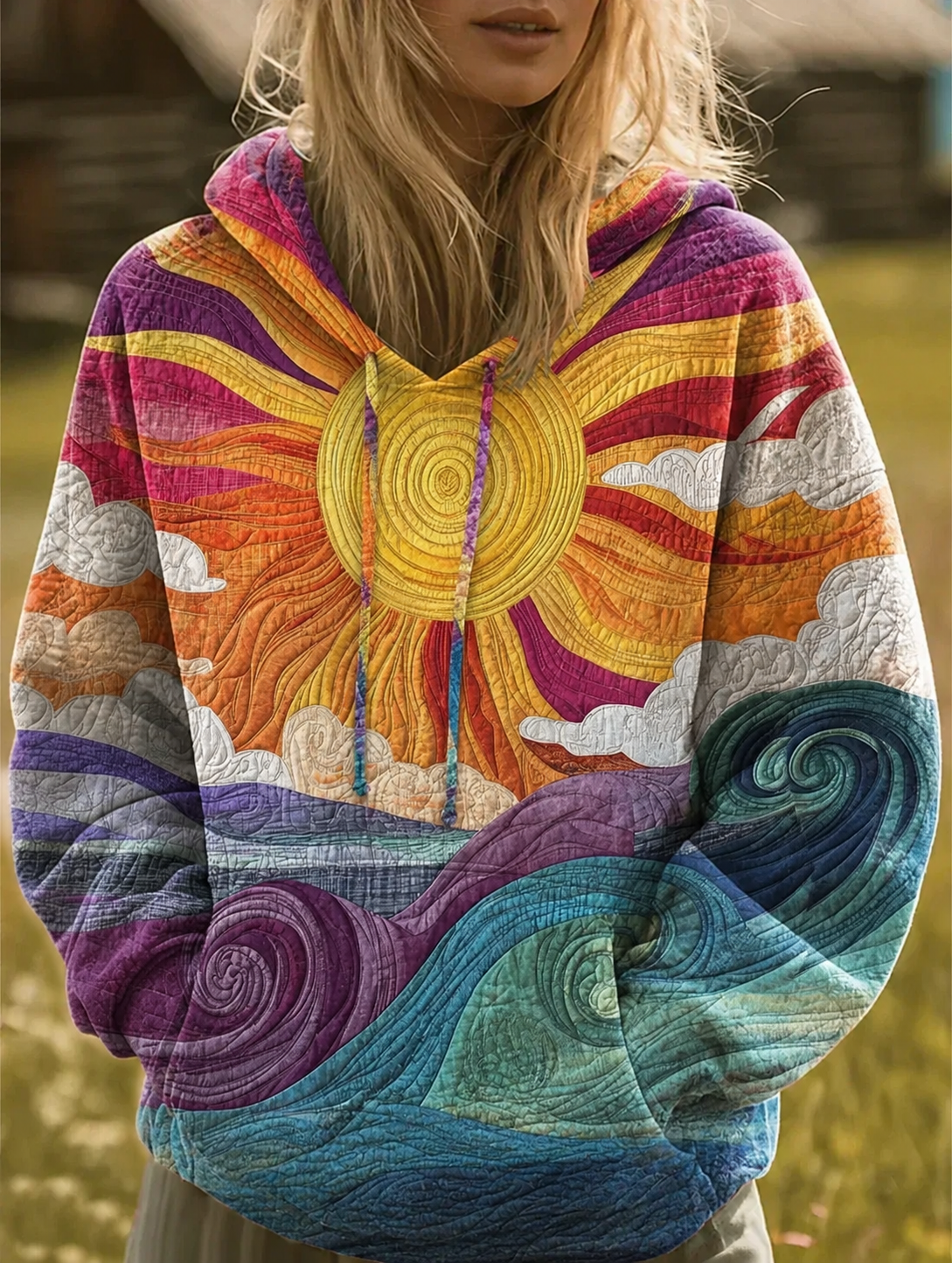 Women's Retro Multicolor Print Relaxed Hoodie
