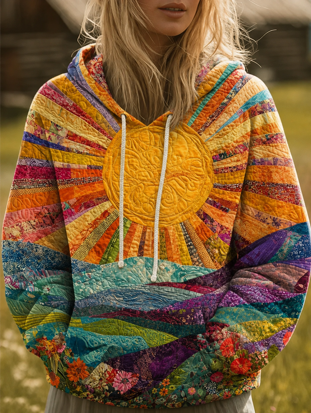 Women's Multicolor Patchwork Cozy Pullover Hoodie