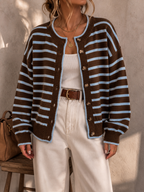 Women's Oversized Striped Knit Button Cardigan