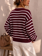 Women's Oversized Striped Knit Button Cardigan