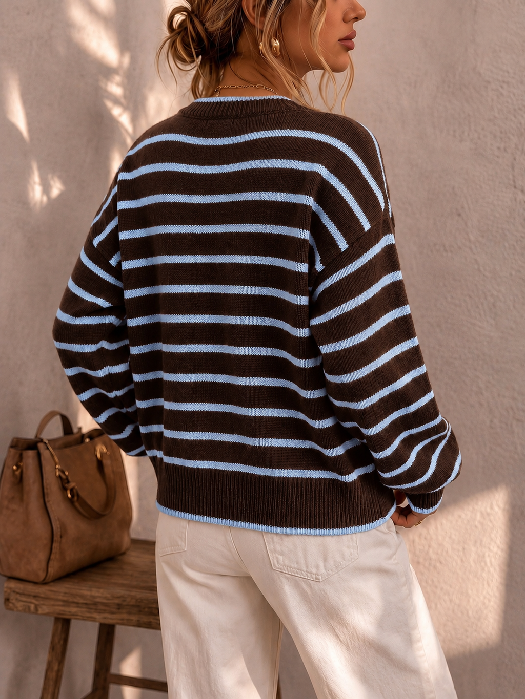 Women's Oversized Striped Knit Button Cardigan
