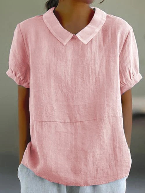 Women's Sweet Peter Pan Collar Relaxed Linen Casual Blouse