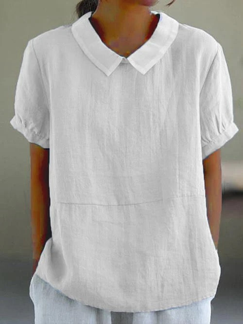 Women's Sweet Peter Pan Collar Relaxed Linen Casual Blouse