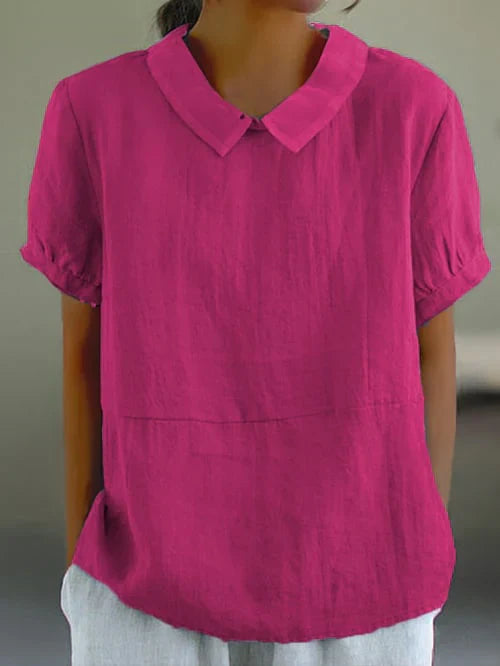 Women's Sweet Peter Pan Collar Relaxed Linen Casual Blouse