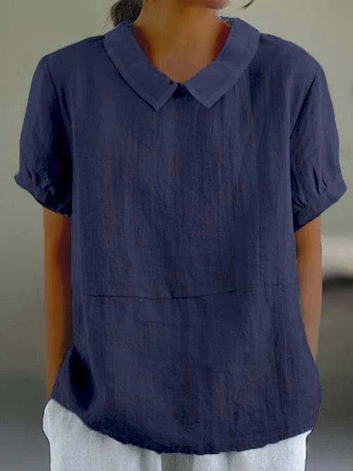 Women's Sweet Peter Pan Collar Relaxed Linen Casual Blouse