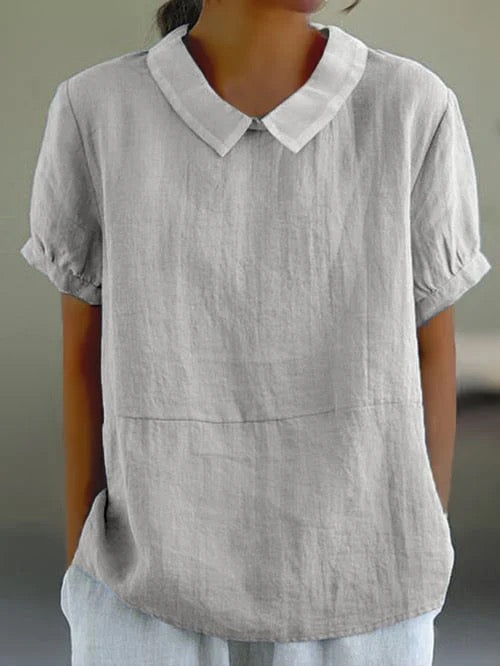 Women's Sweet Peter Pan Collar Relaxed Linen Casual Blouse