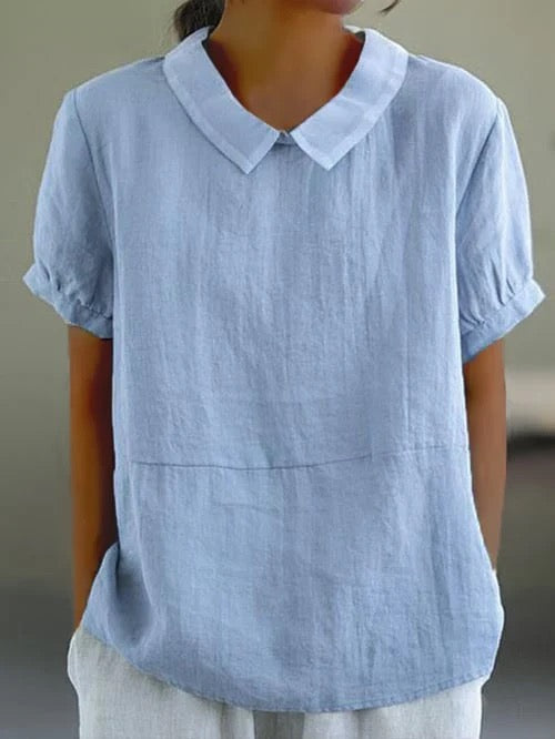 Women's Sweet Peter Pan Collar Relaxed Linen Casual Blouse