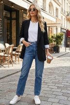 Women's Oversized Lapel Blazer with Striped Cuff Detail