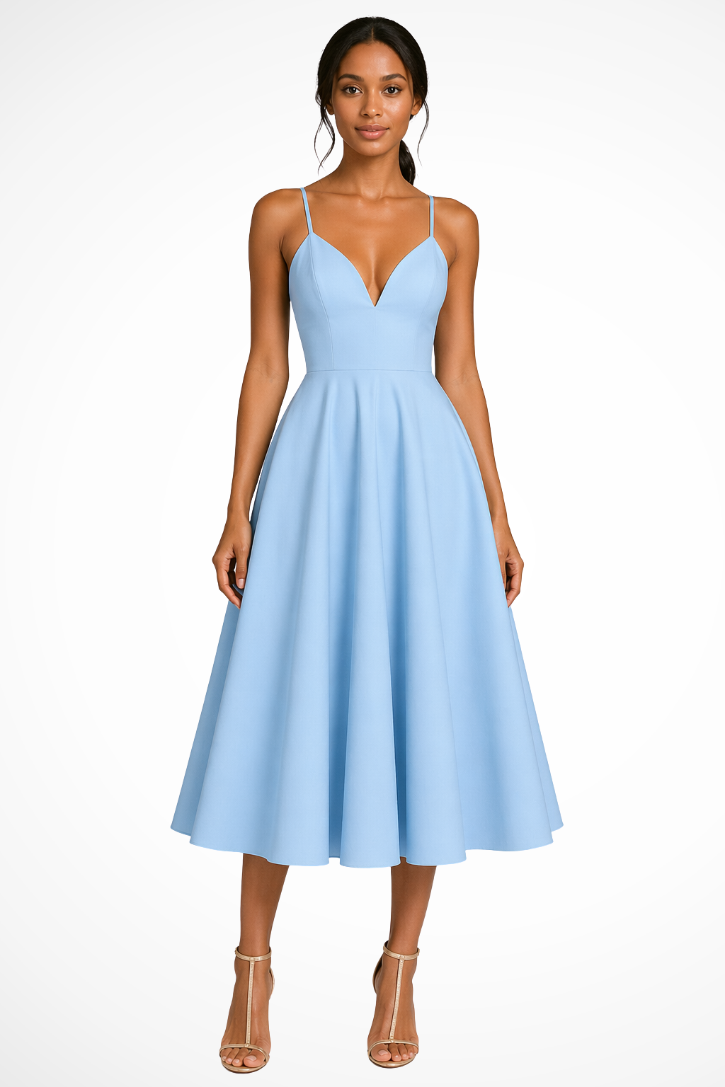 Women's Sweetheart Neck Strappy A Line Wedding Guest Midi Dress
