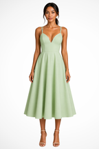 Women's Sweetheart Neck Strappy A Line Wedding Guest Midi Dress